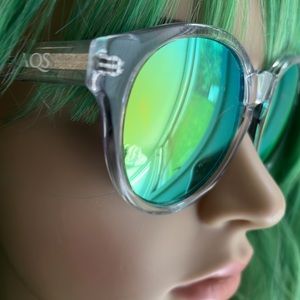 AQS Clear/ Green Mirrored Sunglasses